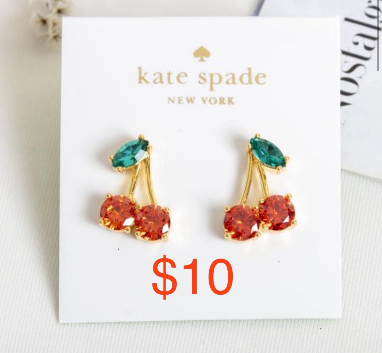 New KATE SPADE Ma Cherie Cherry Crystal Stud Earrings