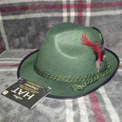 Green Tyrolean Hat Bavarian German Oktoberfest Costume Alpine Felt Feather Cap