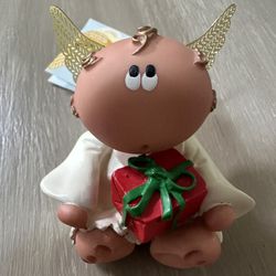 Vintage 2001 Angel Cheeks Figurine - Guardian Angel with Present Christmas