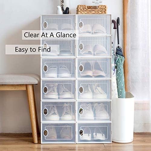 4 pack storage shoe box stackable container clear closet shelf organizer