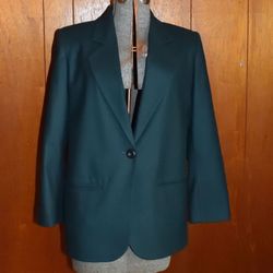 Vintage Sag Harbor Women's Pure New Wool Blazer Emerald Green Petite Size 8