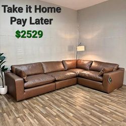 EXCLUSIVE] EMILIA 4-PIECE CARAMEL LEATHER SECTIONAL