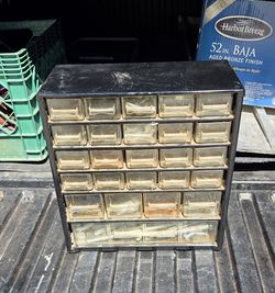 Metal Small Parts Organizer Full Of Misc Hardware