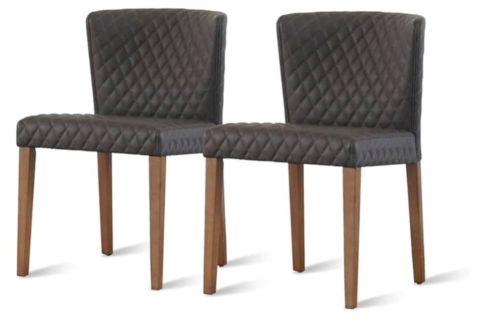 NPD furniture and more Albie Diamond Stitching PU Leather, (Set of 2) Dining Chair, Cocoa Gray
