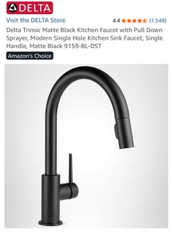 Delta Trinsic Matte Black Kitchen Faucet with Pull Down Sprayer, Modern Single Hole Kitchen Sink Faucet, Single Handle, Matte Black 9159-BL-DST