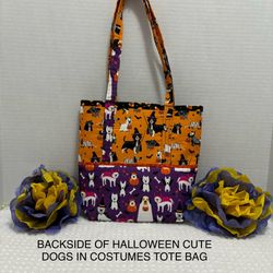 NEW TRICK OR TREAT HALLOWEEN CUTE DOGS HANDMADE SMALL TOTE BAG
