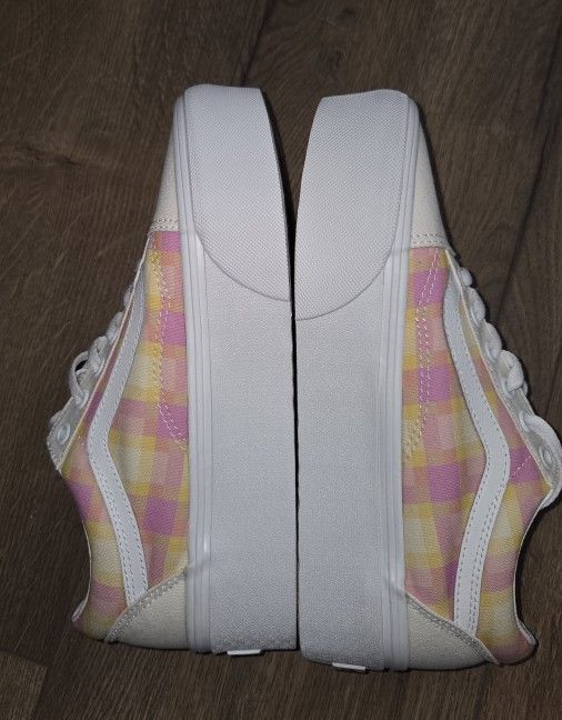 NEW VANS Stackform Platform Pastel Picnic Pink Plaid Shoes Womens 7