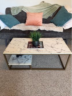 Glossy Marble style coffee table with gold legs