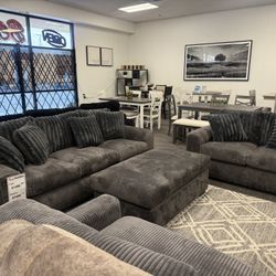 3pc Dark Gray Sofa & Loveseat + Ottoman Set - Free Delivery Promo 