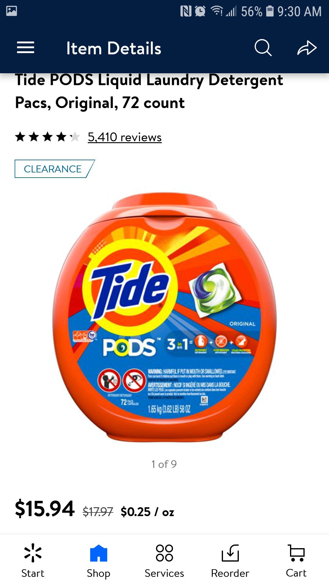 Tide pods 72 count $12.00 each