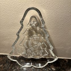 Gorham Crystal Santa Tree Treat Dish Holiday Traditions Christmas Party Tray