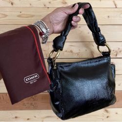 Coach Vintage Y2K Black Patent Leather Knot strap Zip Closure Shoulder Handbag