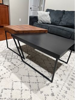 Nesting Table, Black & Brown Modern Stacking Side Table Set of 2, Rectangle Coffee Tables, Nesting Side Tables