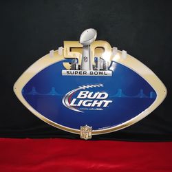 Super Bowl 50 Bud Light Beer Tin Sign NFL Football Beer Man Cave