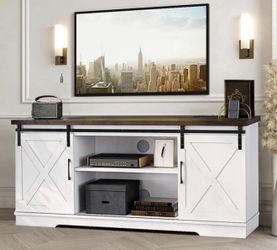 Farmhouse TV Stand for 65 Inch TV, Entertainment Center TV Media Console Table,White
