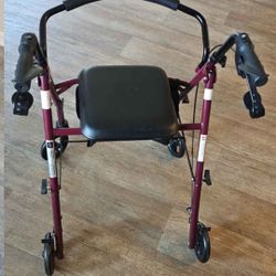 Medline Aluminum Rollator Walker with Seat, Burgundy, 250 lb. Weight Capacity, Lightweight, 6” Wheel