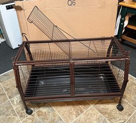Large Brown Metal Pet Cage / Enclosure with Rolling Base