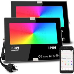 Flood Lights Outdoor, 30W Equivalent Smart App Control Flood Lights, RGBW 4000LM 2K Led Stage Light, Synchronized Timer, DIY Memory Mode, IP66