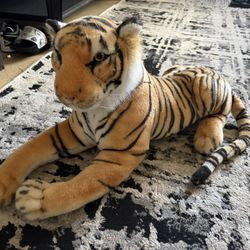 Large Tiger, Stuffed Animal, Plush Toy Laying Down
