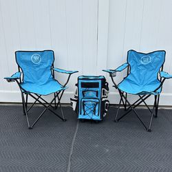 New Outdoor Chairs And Cooler Set/ Foldable Chairs And Rolling Cooler/ Camping Chairs