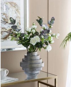 New A&B Home Ribbed Geometric Smoke Glass 10" X 9" Modern Flower Vase