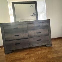 Rustic Grey Dresser And Mirror