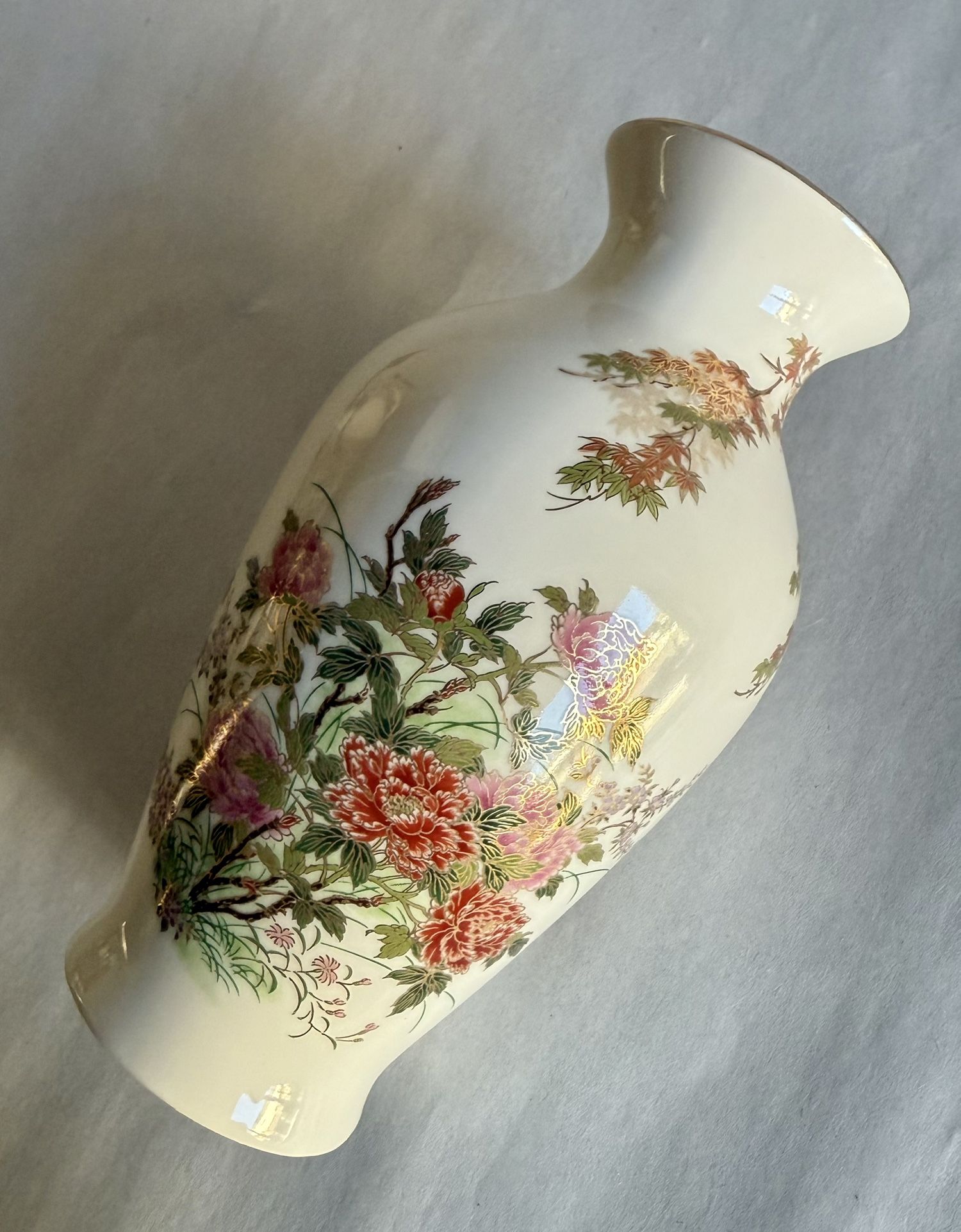 Vintage Japanese Satsuma Style Porcelain Vase With Colorful Floral Design
