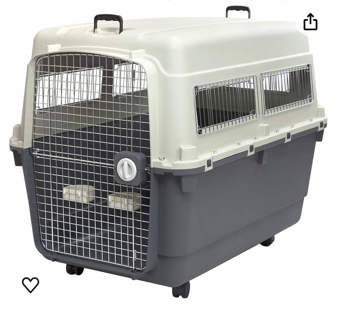 SportPet Designs Plastic Kennels Rolling Plastic Airline Approved Wire Door Travel Dog Crate, XXX-Large, Gray