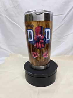 Super Dad 20 oz Tumbler – Insulated Stainless Steel Travel Mug – Spider Hero 2 "KID" Fist Bump Design – Perfect Father’s Day Gift!
