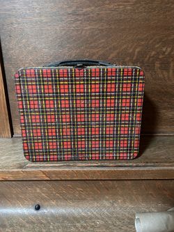 Vintage red plaid metal lunchbox