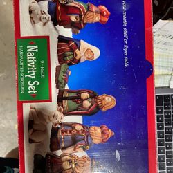 Nativity Set Of 9 Hand painted Porceline 