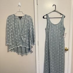 RM Richards Glitter Lace Dress Matched with Jacket and Rhinestone Buckle Size 14