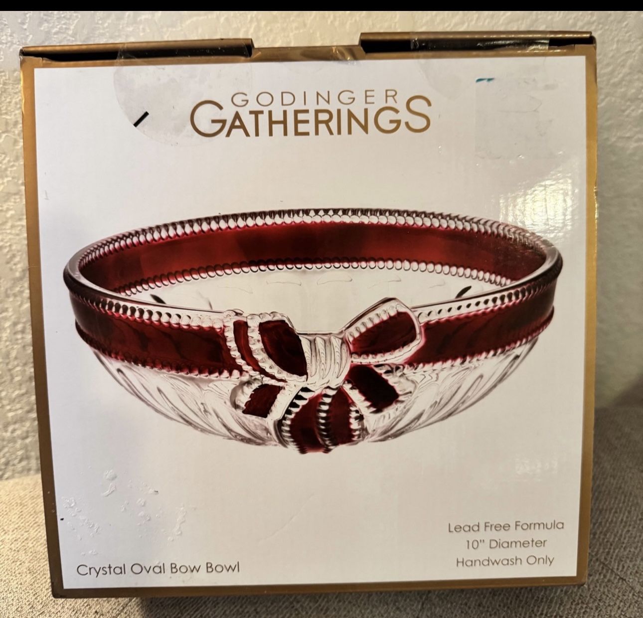 Crystal Oval Red Bow Bowl, 10”