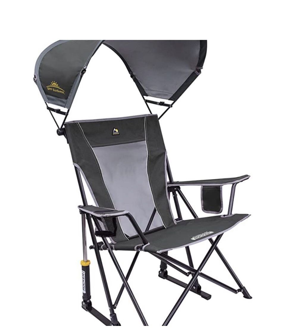 GCI Outdoor SunShade Rocker Collapsible Rocking Chair & Outdoor Camping Chair With Canopy, Pewter