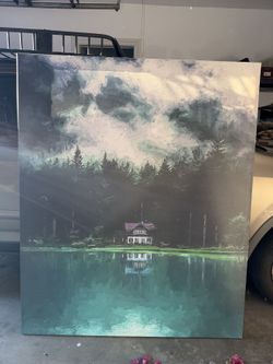 Lake House Landscape Canvas Painting 52 x 63 in