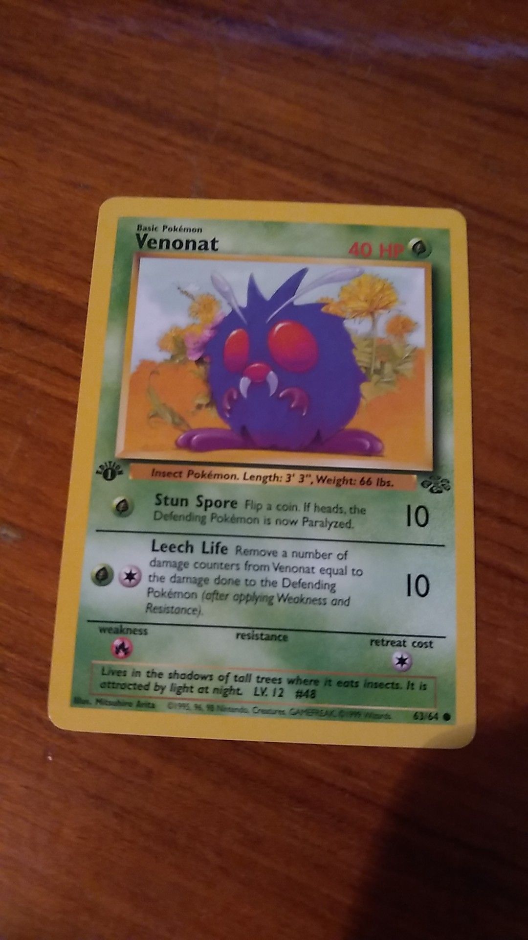 BASIC Pokemon Card Venonat First Edition 63/64 Collectible