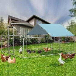 Large Metal Chicken Coop Run, Outdoor Walk-in Poultry Cage with Waterproof