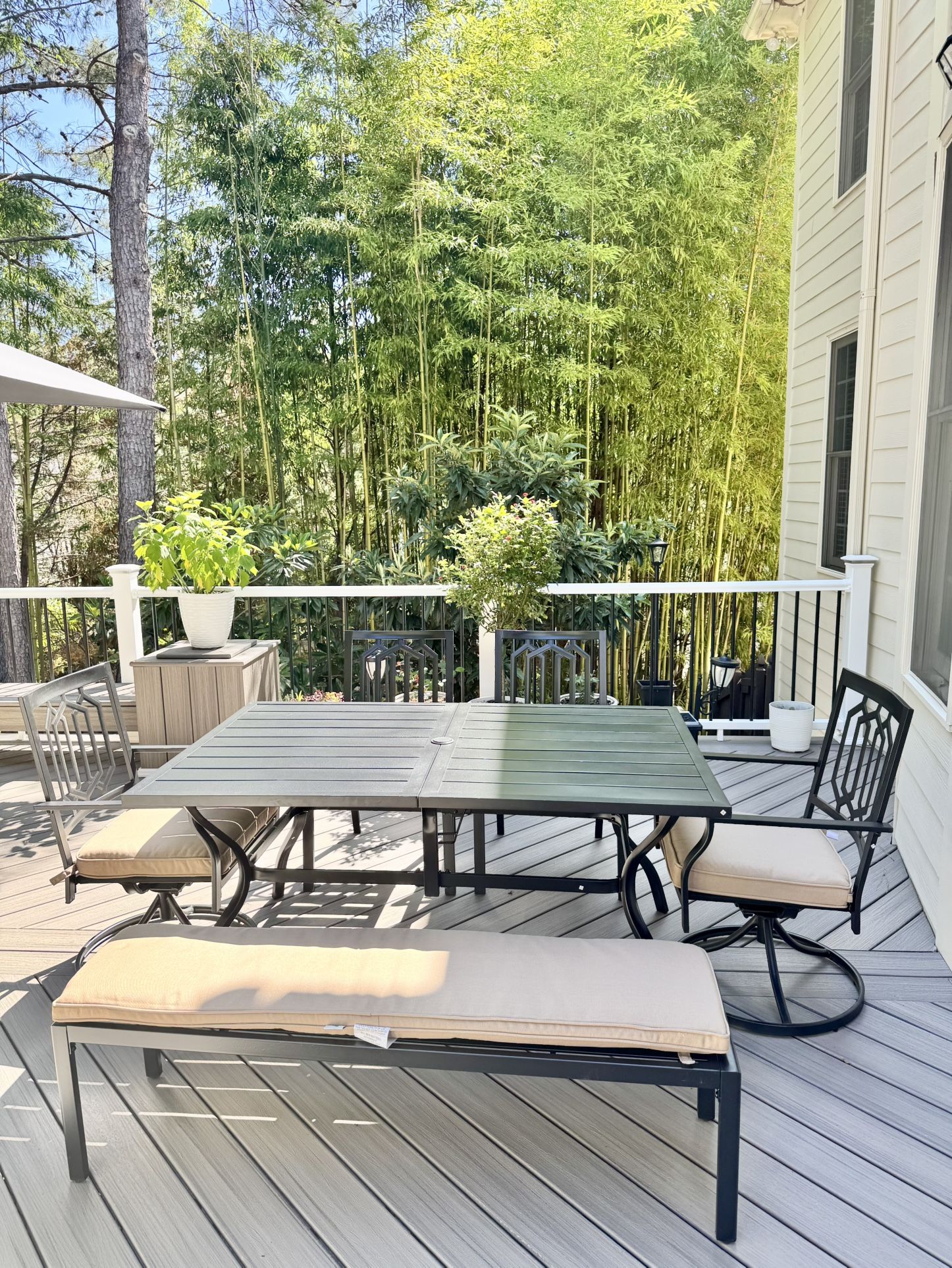 Brand New Patio Dining Set for 6, Outdoor Dining Set with 1 Bench, 2 Swivel Chairs, 2 Leg Chairs and 1 Rectangle Table