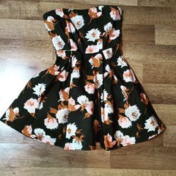Forever 21 Strapless Black Print Cocktail Dress Size M