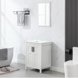 24" Bathroom Vanity, Modern Freestanding Cabinet with Soft Closing Doors