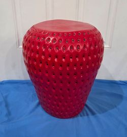 Red Strawberry Stool Polyresin Side Table 18-inch tall