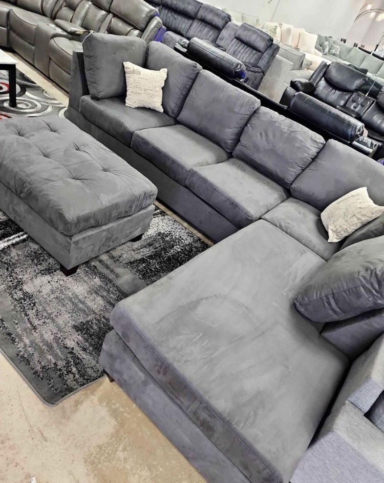 3 pc Sectional Sofa With Ottoman Grey