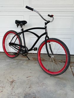 Really Cool Black and Red Phat Cycles 26” Wheels Beach Cruiser Bike