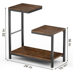 G-Shaped End Table - Small Side Table for Living Room, Bedside Table with Storage Shelf, Corner Tables for Small Spaces, Balcony, Couch, Bedroom, Rust