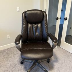 Realspace® Treswell Bonded Leather High-Back Executive Office Chair, Brown/Champagne
