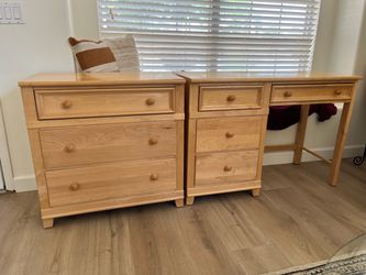 Matching Natural Wood Desk + 3-Drawer Dresser Set