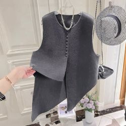 Women's irregular hem knitted vest, unique sleeveless top.
