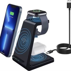 Wireless Charging Station, 3 in 1 Wireless Charger Fast Charging Stand Dock Compatible with Apple Watch Series 7 SE 6 5 4 3 2, AirPods 3 2 Pro, 14/14 