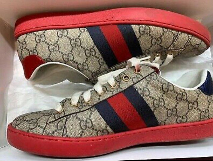 GUCCI MEN'S SHOES LEATHER SNEAKERS Ace GG Supreme 429445 Size 10 100% Authentic