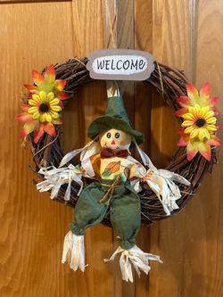 Fall Scarecrow Grapevine Wreath - Welcome Door Decor
